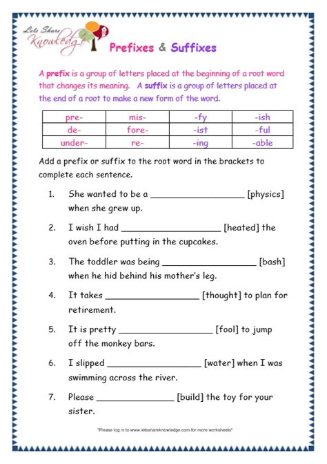 prefixes and suffixes worksheets grade 3